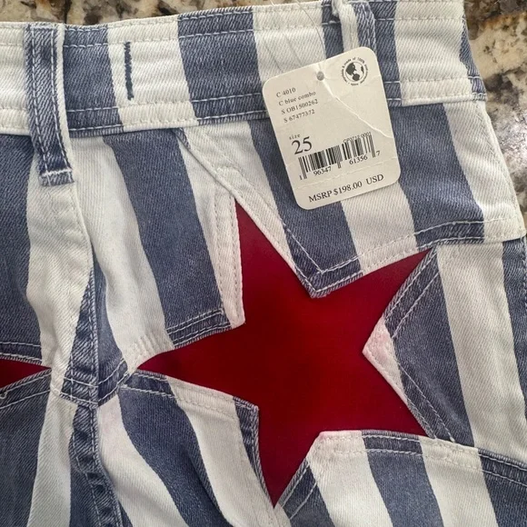 *NWT* Free People Blue and White Striped Pants with Red Star - Picture 12 of 13